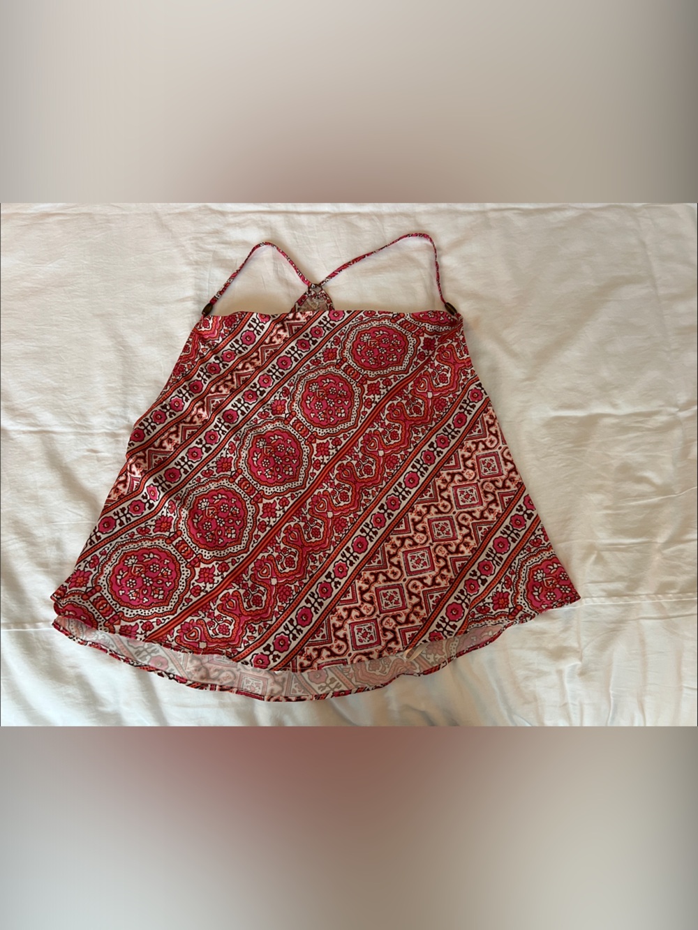 Free People Pink Printed Silk-Like Cami Top with brushed gold beads detail